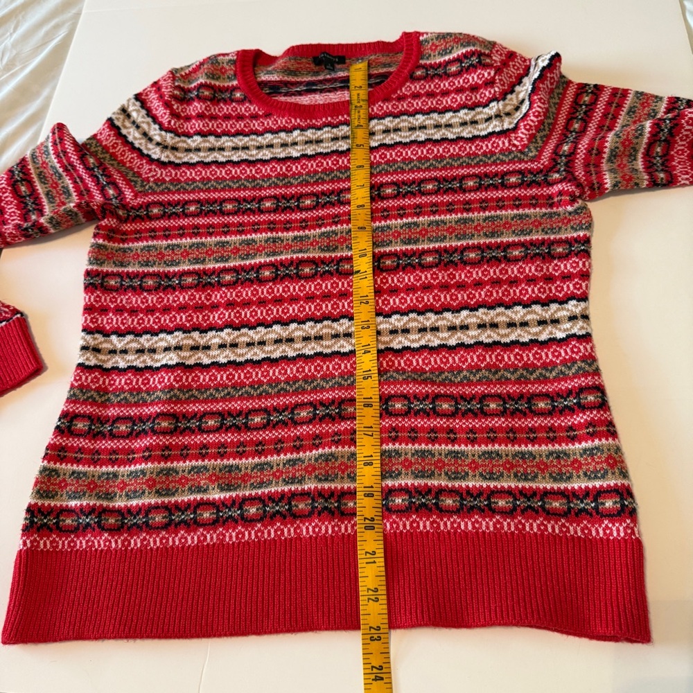 Talbots Sweater Womens S Black Red Ski Fair Isle Wool Blend Nordic Jacquard Red - Picture 6 of 6
